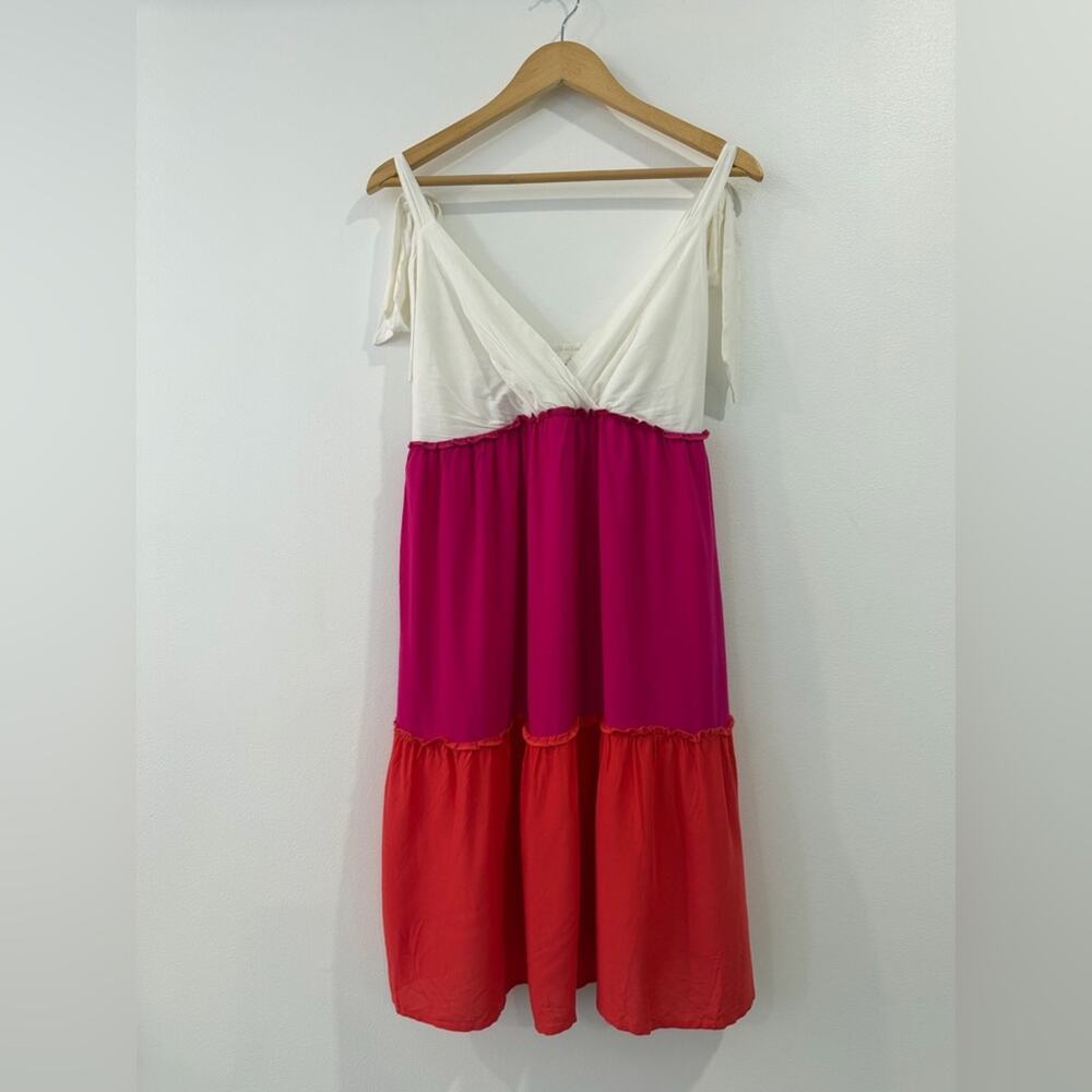 Colorful Tiered Color Block Shoulder Tie Dress Size Large